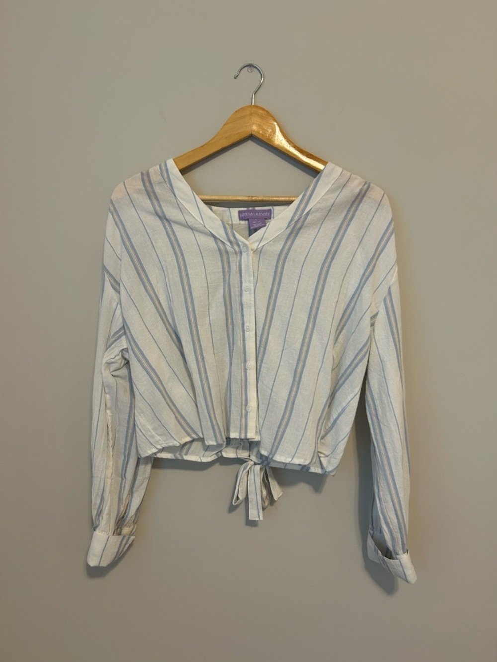 Blue Striped Tie-Front Button Shirt